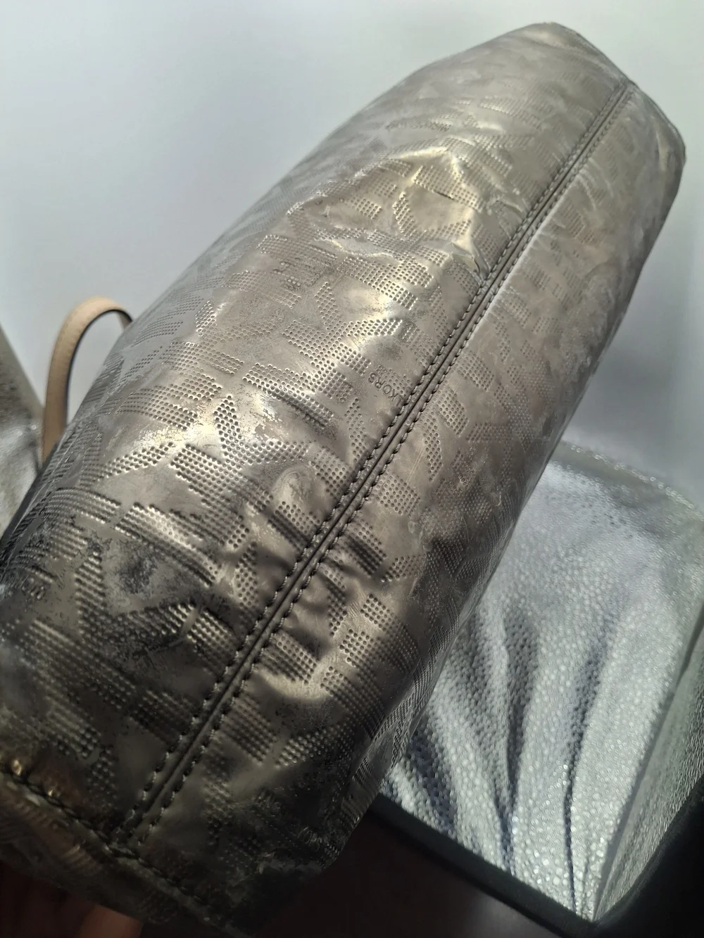 Fair Condition Michael Kors Metallic Bronze Logo Tote with Tan Handles - Picture 12 of 15